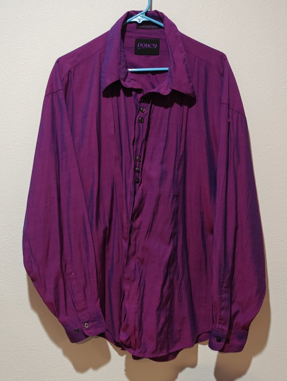 70s Vintage Policy Shirt Metallic Purple XL Shimmer Button Down Mens